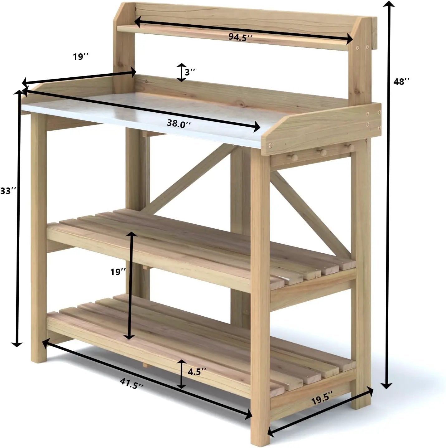 S AFSTAR Garden Potting Bench, Gardening Work Station Table with 2 Storage Shelves, Fir Wood Structure and Metal Tabletop, Gardening Table Potting Benches for Outside Backyard Balcony by GreenHaven Gardens