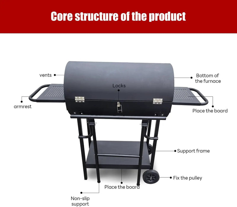 Charcoal Grill - Charcoal Barrel Grill with side shelf, Large Stainless Steel BBQ Grill suitable for outdoor camping,backyards, and patios (Extra Large) by GreenHaven Gardens