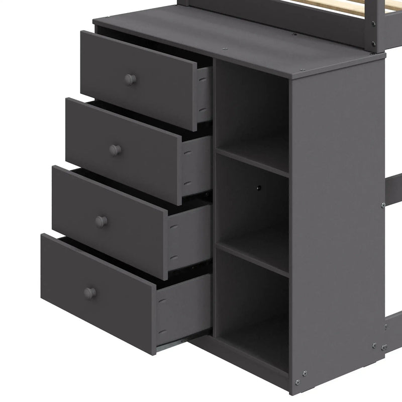 Gaston - Bunk Bed Twin Over Twin With 4 Drawers & 3 Compartments - Gray by HouseOfZazla