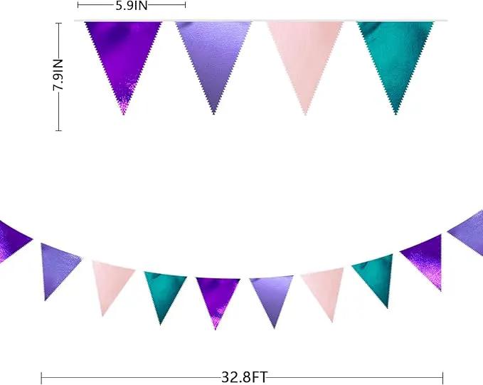 Mermaid Party Decorations Purple Pink and Teal Aqua Metallic Fabric Triangle Pennant Banner Flag Bunting Garland for Mermaid Under the Sea Birthday Wedding Baby Shower Engagement Party Supplies by GreenHaven Gardens