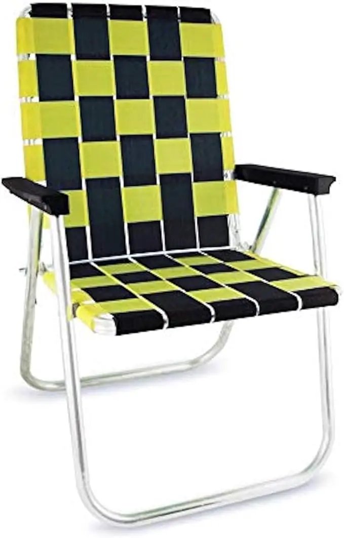 Lawn Chair USA Folding Aluminum Outdoor Patio Lawn Chair | Heavy-Duty Webbed Chairs for Camping, Sports, Beach, Yard & Tailgating | Lightweight Portable | Classic - Black/Yellow by GreenHaven Gardens