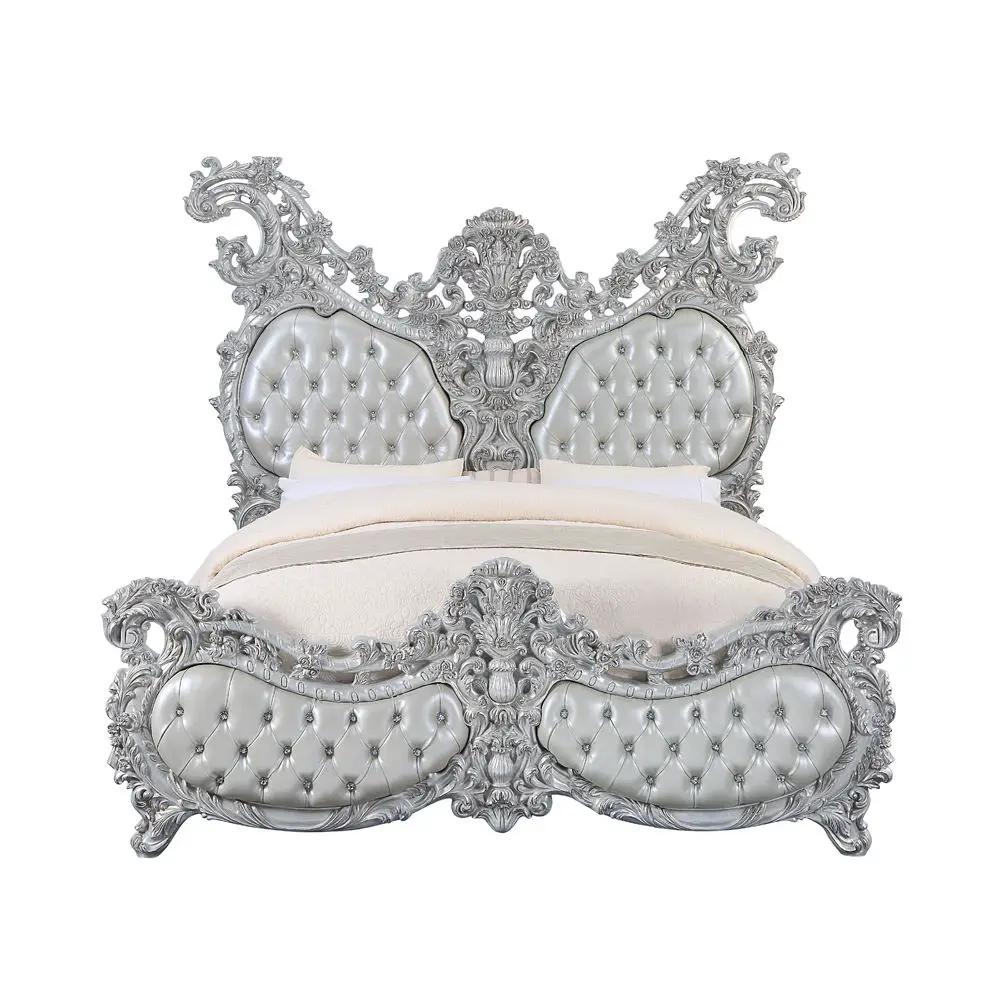 Valkyrie - Eastern King Bed - Synthetic Leather & Antique Platinum by Unique Piece Furniture