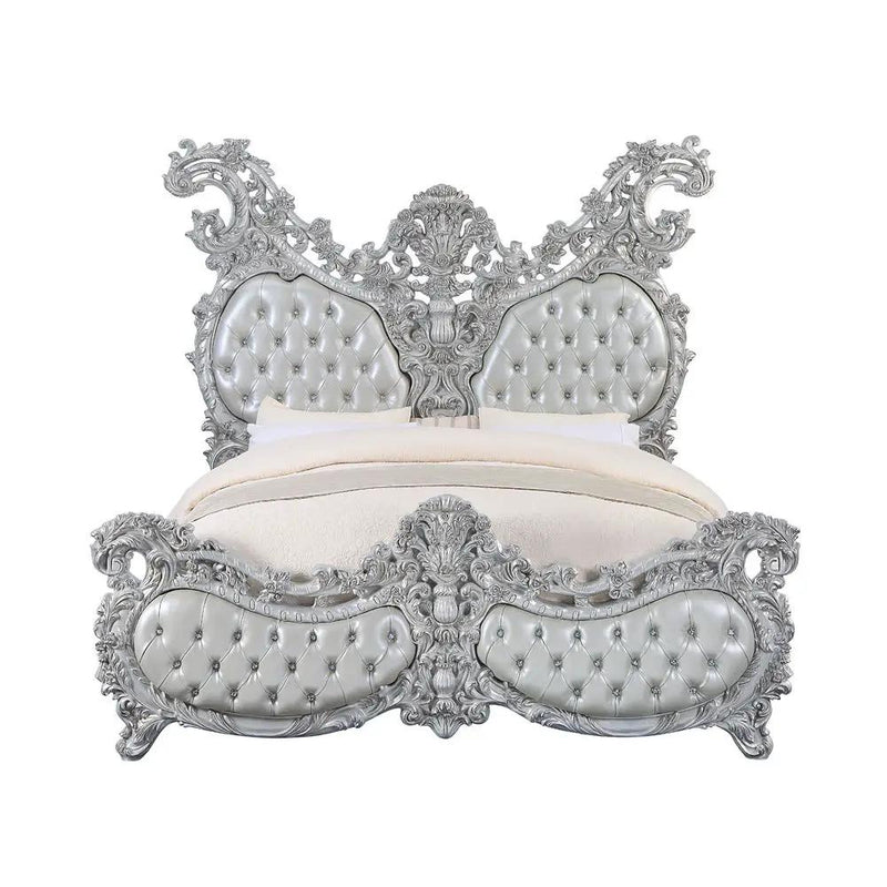 Valkyrie - Eastern King Bed - Synthetic Leather & Antique Platinum by Unique Piece Furniture