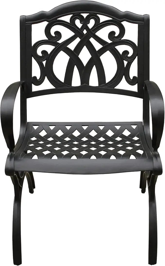 Ornate Traditional Outdoor Cast Aluminum Black Patio Dining Chair by GreenHaven Gardens