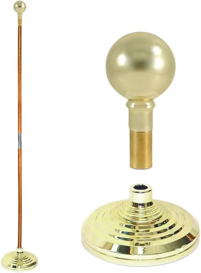 Super Tough Indoor Flag Pole kit 9ft - Parade Ball - Gold Texture Base - Aluminum Flagpole with Brass Finish - Heavy Duty Inside House Flagstaff - Interior Shaft and Stand - No Ensign Included by GreenHaven Gardens