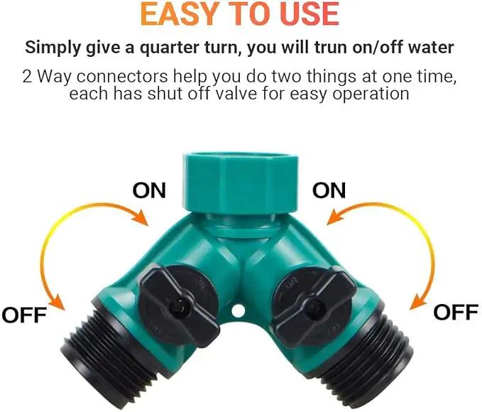 Garden Hose Splitter, 2pcs 3/4" 2 Way Plastic Water Hose Splitter, Garden Hose Connector with Faucet Watering Shut Off for Landscaping, Gardening, Flower Planting, Irrigation by GreenHaven Gardens