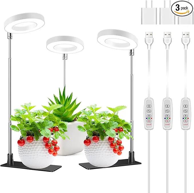 Grow Lights for Indoor Plants, 48 LEDs Full Spectrum Halo Plant Light for Indoor Plants, Height Adjustable Growing Lamp with Detachable Base, 3 9 12Hrs Timer, 10 Brightness, 3 Pack by GreenHaven Gardens