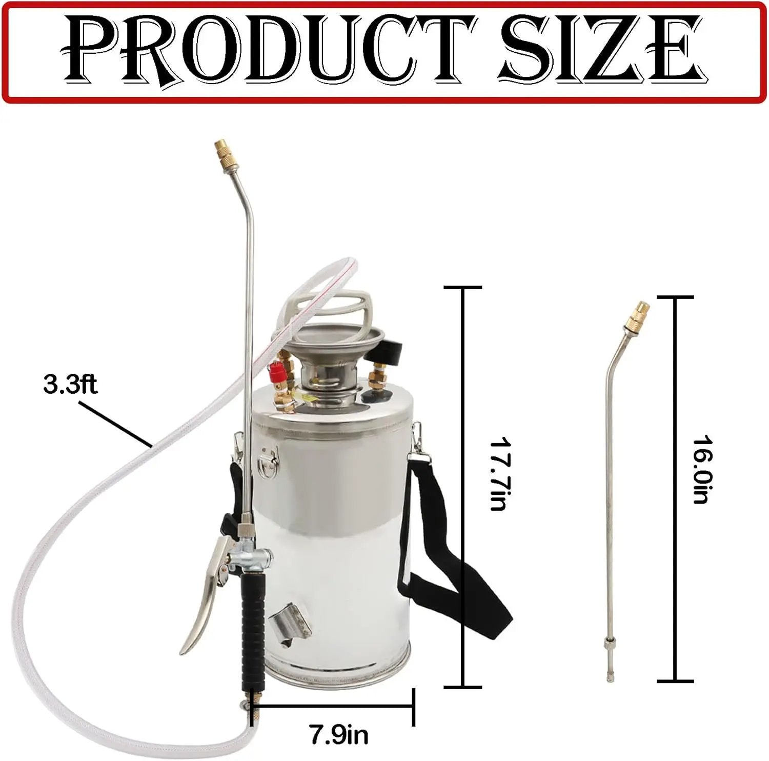 Hand Pump Sprayer Stainless Steel Sprayer for Indoor and Outdoor 1.5 Gallon Sprayer 16 in Wand 3.3 FT Hose by GreenHaven Gardens