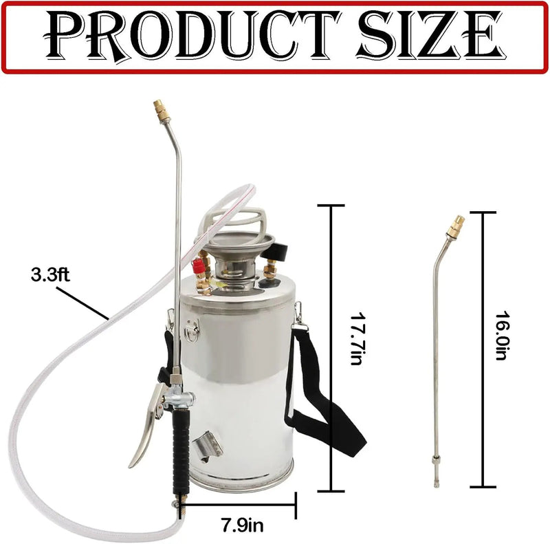 Hand Pump Sprayer Stainless Steel Sprayer for Indoor and Outdoor 1.5 Gallon Sprayer 16 in Wand 3.3 FT Hose by GreenHaven Gardens