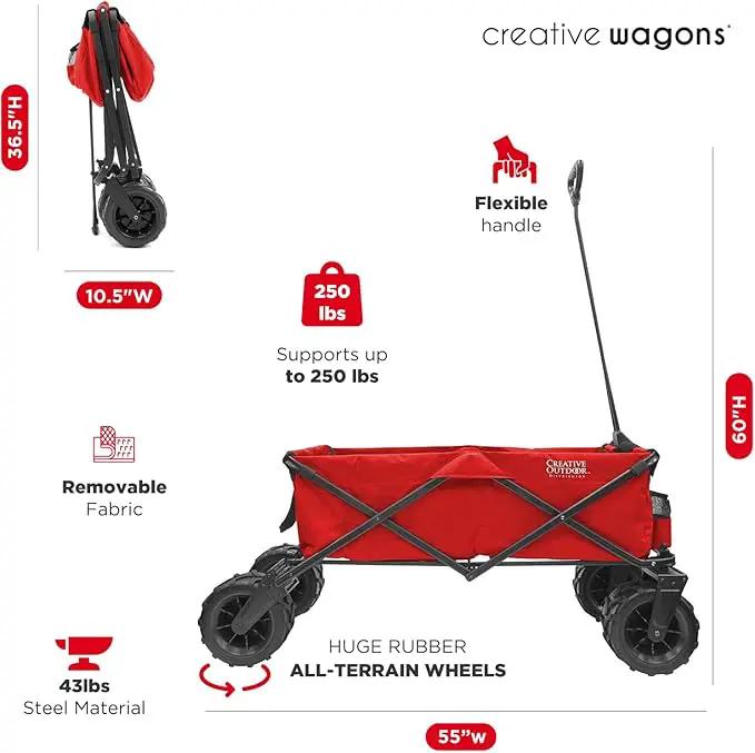 Creative Outdoor Wagon for Kids Push Pull Collapsible Stroller Giant All-Terrain Folding Cart | XXXL Monster Series Wagons | Outdoor Garden & Tailgate | Red by GreenHaven Gardens