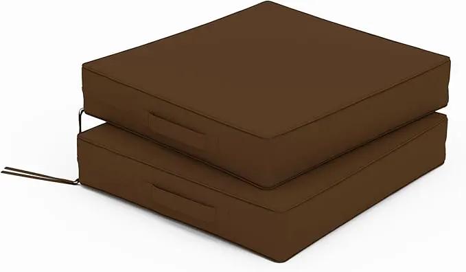 Patio Chair Cushions 17 X 16 X 3 Inch Waterproof Outdoor Seat Cushions for Patio Furniture, Outdoor Sofa Couch Pads with Ties & Handle, Set of 2, Chocolate by GreenHaven Gardens