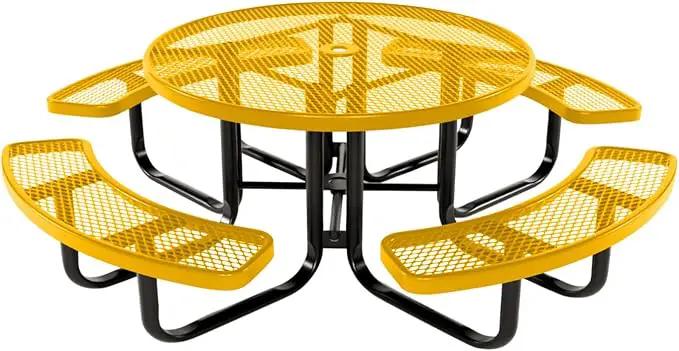 Coated Outdoor Furniture Heavy-Duty Portable Outdoor Kids Table with Umbrella Hole, Expanded Metal Kids Picnic Table, Commercial-Grade, Made in America (46 In, Round, Childrens, Yellow) by GreenHaven Gardens