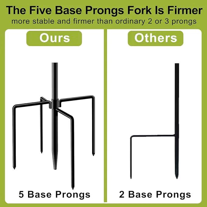 Double Shepherds Hook for Outdoor,94 Inch Bird Feeder Pole with 5 Prongs Base,Adjustable Heavy Duty Garden Hanging Holder for Hanging Plant,Solar Light,Weddings Decor,Hummingbird Feeder（1 Pack） by GreenHaven Gardens