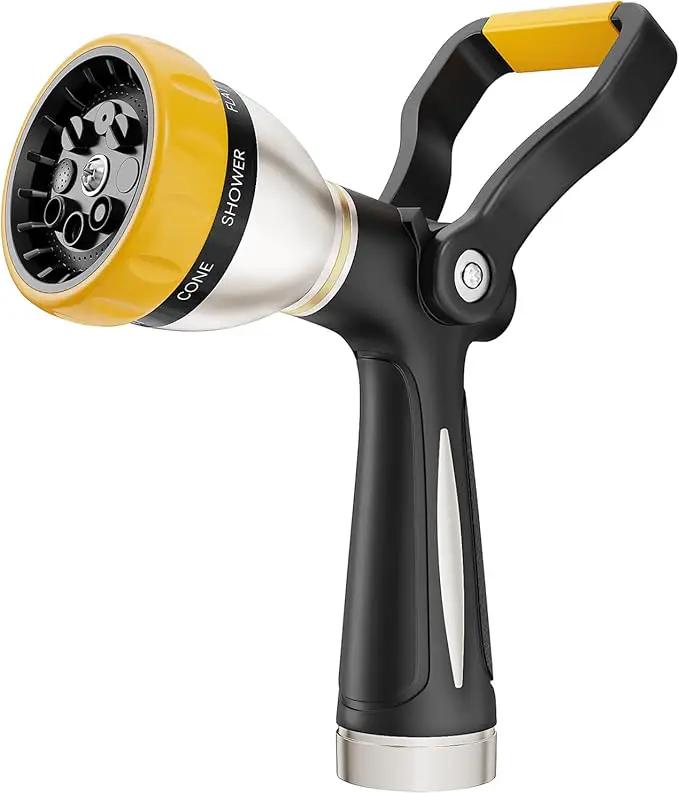 FANHAO Heavy Duty Fireman's Hose Nozzle, Metal Water Nozzle with 8 Spray Patterns, High Pressure Garden Hose Sprayer with Lever Control and Non-Slip Grip to Water Plants & Lawns, Wash Cars & Clean by GreenHaven Gardens