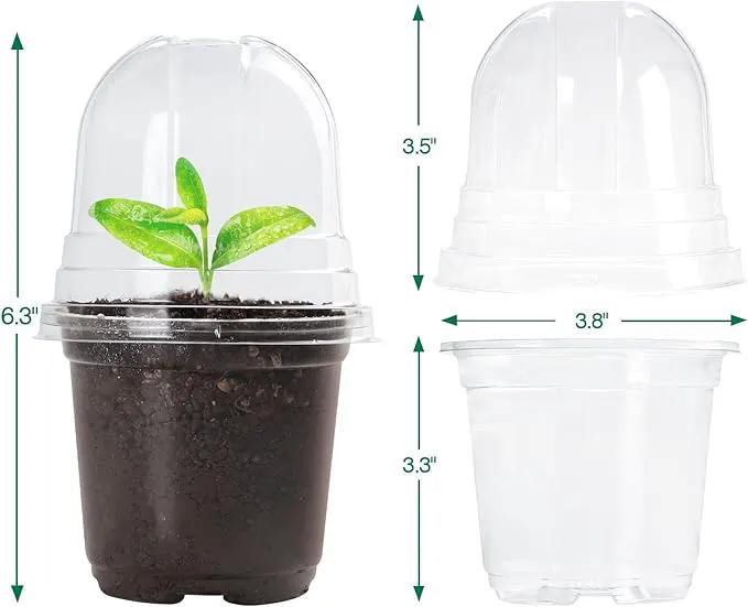 30 Packs 4 Inch Reinforced Clear Nursery Pots with Humidity Dome, Transparent Variety Pack Plastic Plant Pot Seedling Planter Seed Starter Flower by GreenHaven Gardens