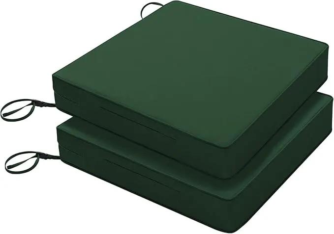 Favoyard Patio Chair Cushions 24 x 24 x 4 Inch Waterproof Outdoor Seat Cushions for Patio Furniture 3-Year Color Fastness Garden Sofa Couch Chair Pads with Handle & Adjustable Straps Set of 2, Green by GreenHaven Gardens