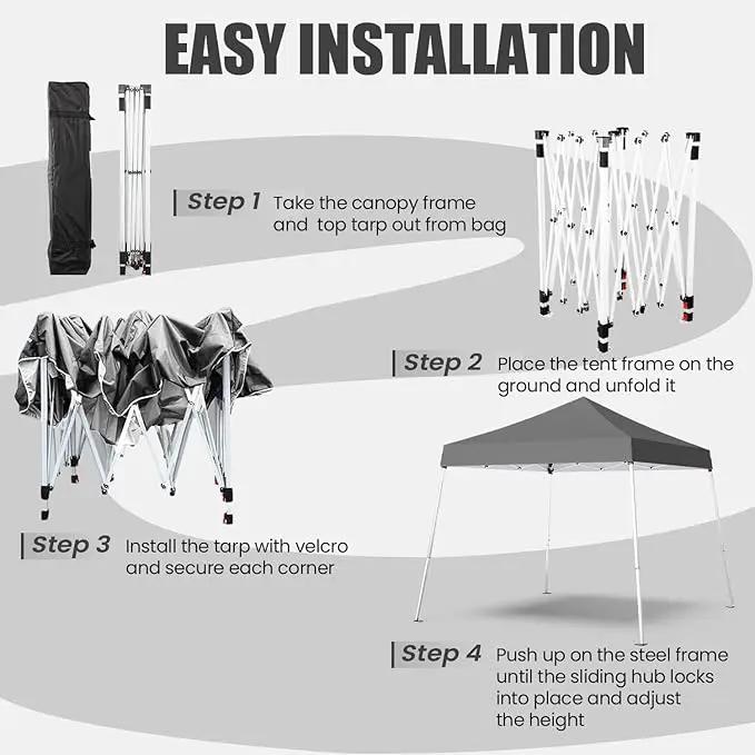 10x10 Pop Up Canopy, 300D Silver Coated Grey Fabric Outdoor Gazebo, Beach Tent Slant Legs with Storage Bag,Easy Up Sun Shade Shelter Tents with 8x8 Top Cover for Patio,Party by GreenHaven Gardens