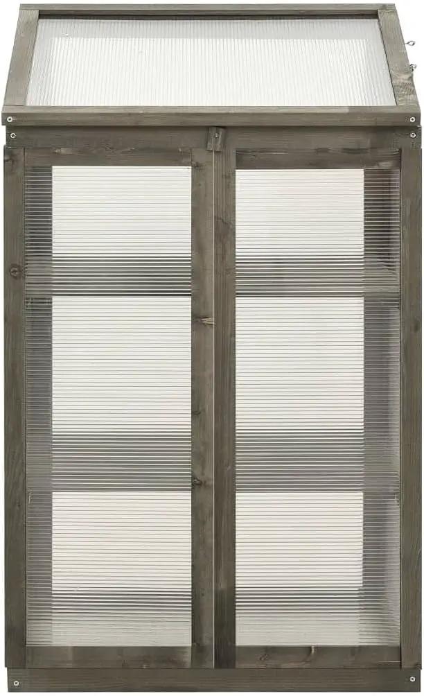 Solid Firwood Garden Portable Wooden Greenhouse with 2 Shelves and Open Bottom, Mini Greenhouse Cabinet 23.6"x17.7"x39.4"/Gray by GreenHaven Gardens