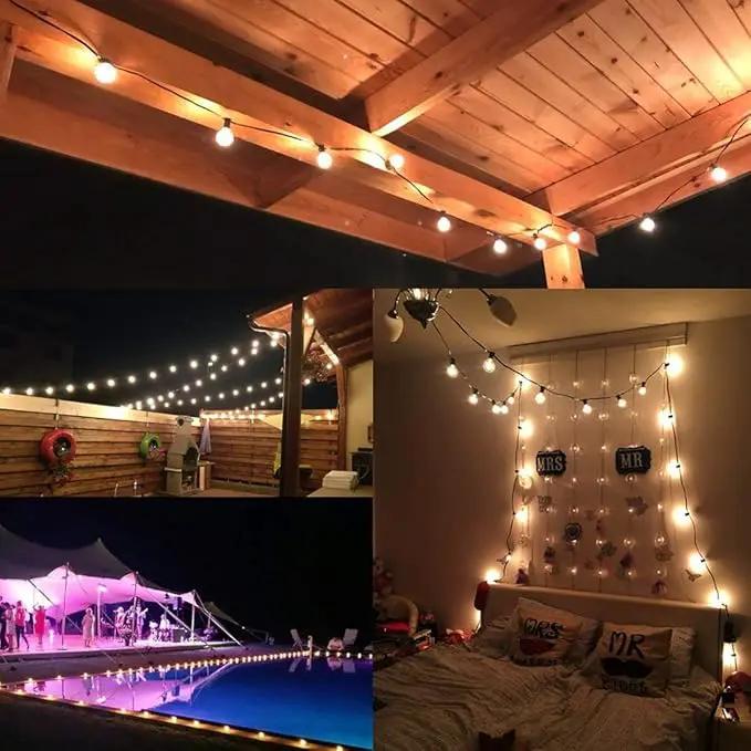 GOOTHY Outdoor String Lights, 25FT Hanging Patio Lights String with 27 G40 Clear Globe Bulbs (2 Spare), Connectable Globe String Lights for Indoor Outdoor Garden Commercial Decor, C7/E12 Base - Brown by GreenHaven Gardens