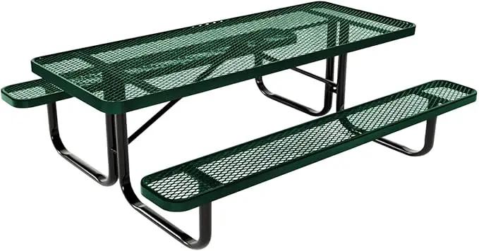Coated Outdoor Furniture Heavy-Duty Portable Outdoor Kids Table, Expanded Metal Kids Picnic Table, Commercial-Grade Picnic Table, Made in America (6ft Rectangular, Childrens, Textured Green) by GreenHaven Gardens