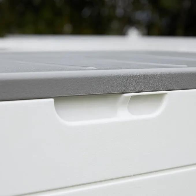 Premium Pro Edition 100 Gallon Lockable Resin Deck Box, Waterproof & UV-Resistant Outdoor Storage Box for Outdoor Cushion Storage, Garden Tools & Pool Accessories Storage, White by GreenHaven Gardens