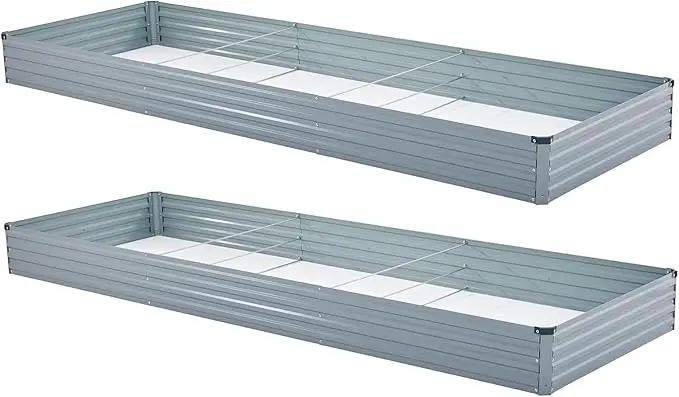 2 Pack 12x4x1FT Galvanized Raised Garden Beds Kit Outdoor Metal Gardening Planter Box for Vegetable Elevated Flower Herbs,Gray by GreenHaven Gardens