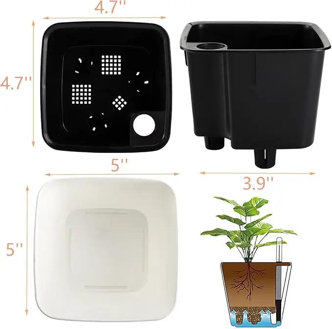 yarlung 6 Pack Self Watering Planter with Water Level Indicator, 5 Inch Plastic Plant Flower Pots Nested Container for Indoor Plants, Herbs, Aloe, Outdoor Gardening by GreenHaven Gardens