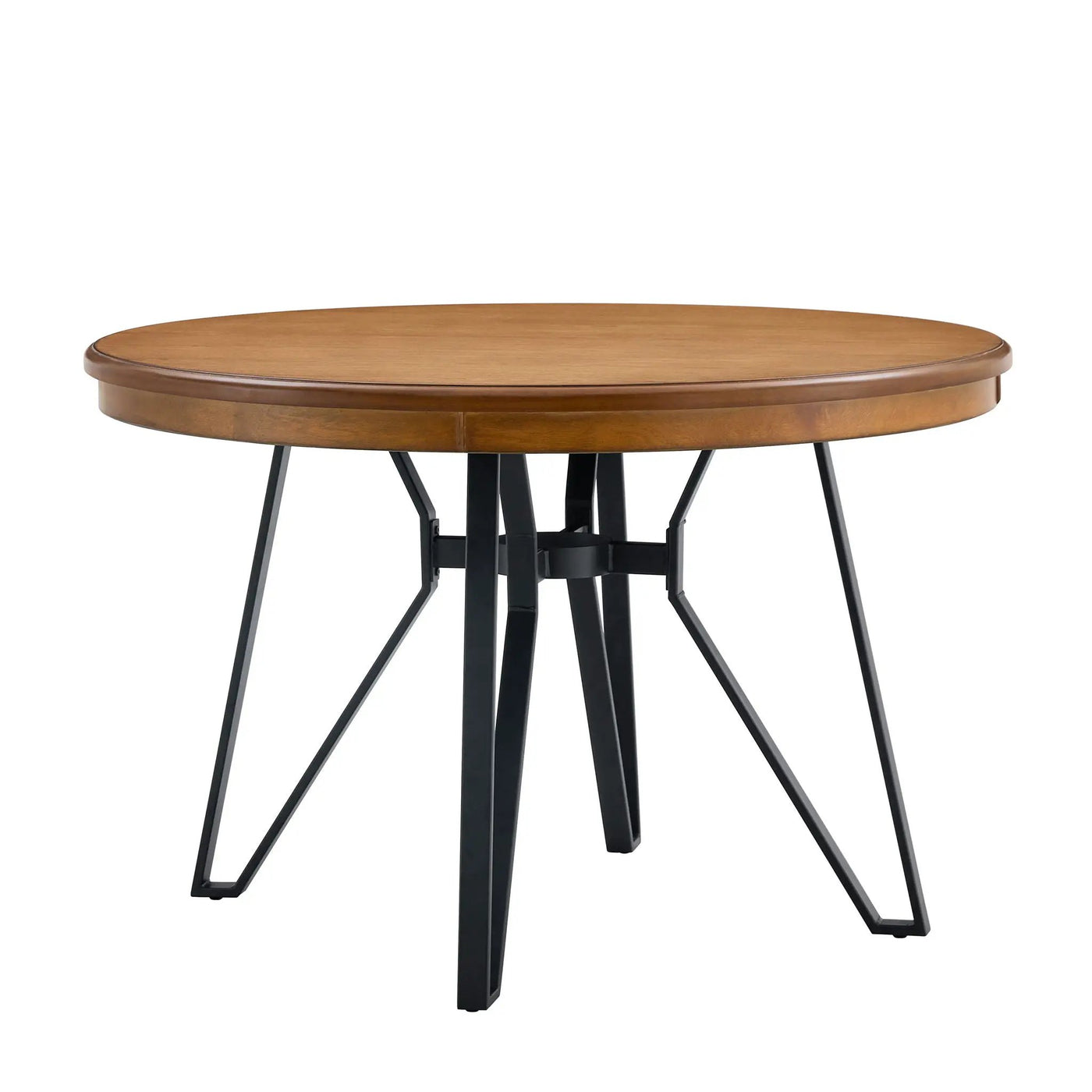 Mid Century Modern Round Dining Table with Metal Legs and Open Shelf by HouseOfZazla