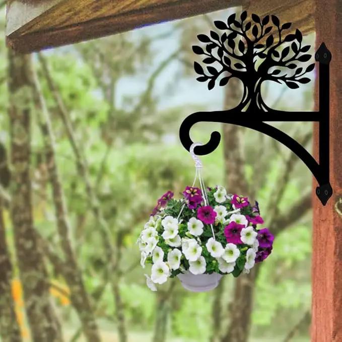 peacoblue Iron Plant Hangers Hooks for Outdoor Indoor Hanging Plants Flower Fern Pots Lantern Bird Feeder,12"x16" Weather Resistant Metal Wall Holder for Porch Garden Farmhouse(Tree of Life) by GreenHaven Gardens