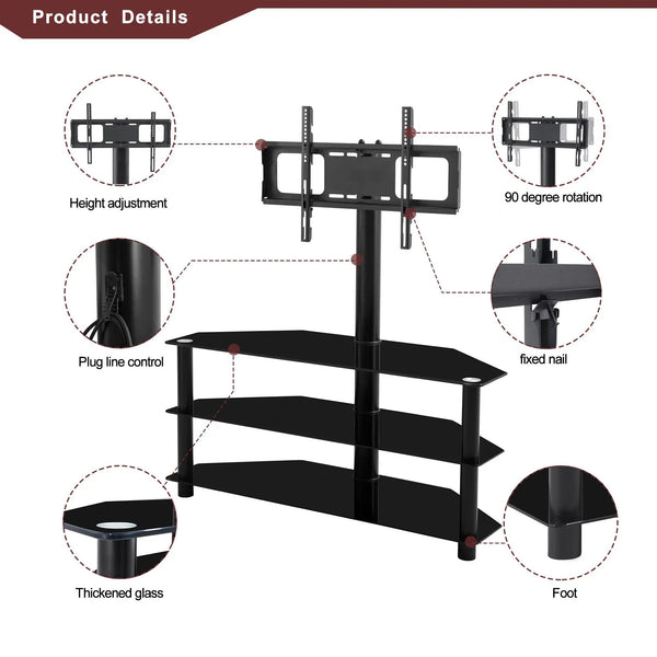 43.3" Multi-Function TV Stand Height Adjustable Bracket Swivel 3 Tier - Black, photo 2 of 4