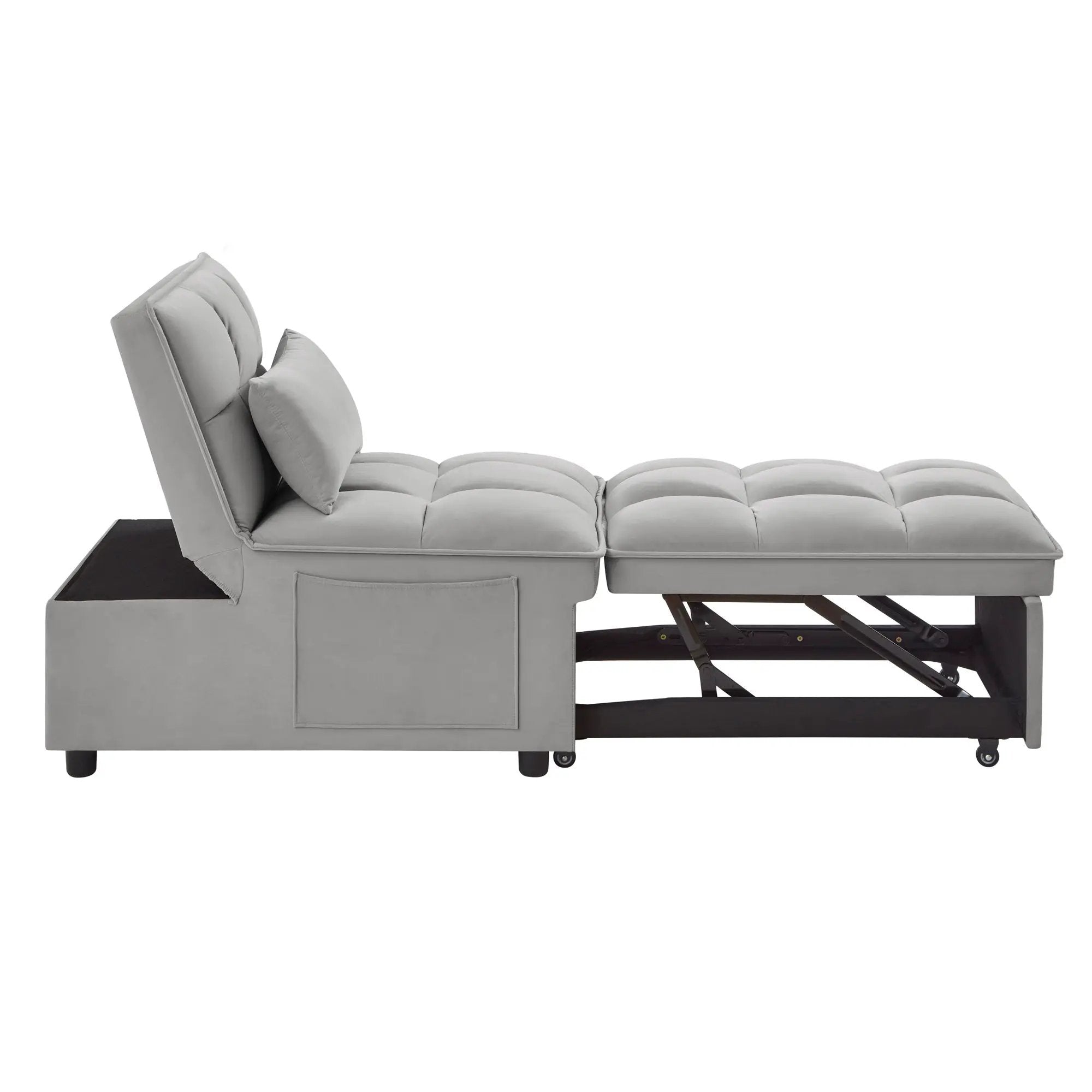 4 in 1 Multi-Function Single Sofa Bed with Storage Pockets Gray by HouseOfZazla