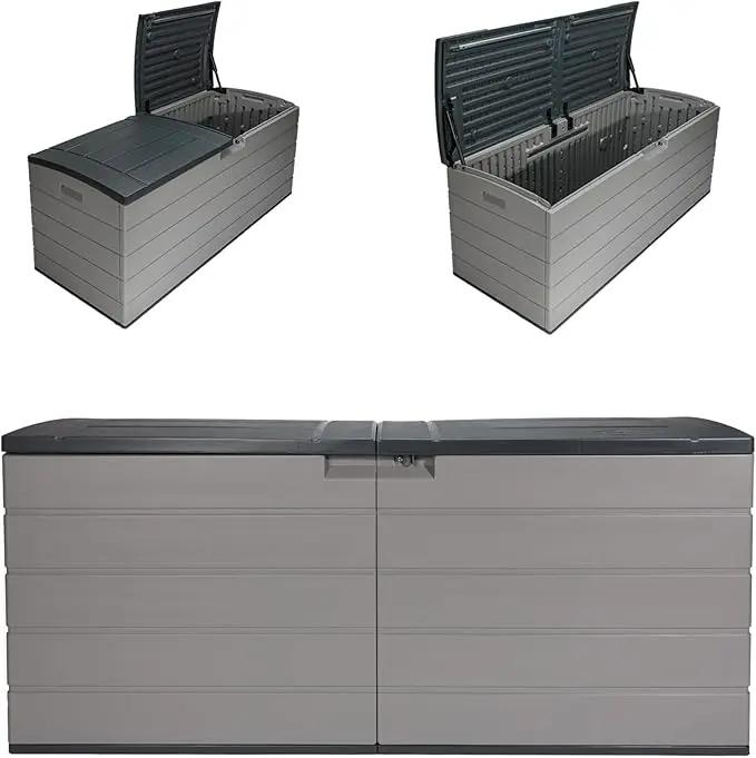 Suncast 120-Gal. All-Weather Patio Deck Box with Pad-Lockable Split Top Lid, Extra-Large Outdoor Storage Unit for Patio Furniture and Grill Tools, Made in the USA by GreenHaven Gardens