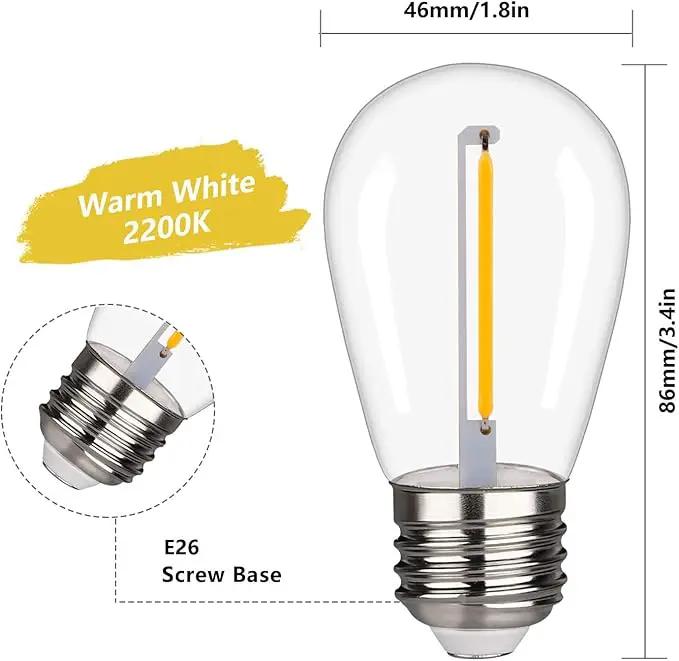 48 Pack S14 LED String Light Bulbs, 1W Shatterproof & Waterproof Outdoor Indoor Replacement Bulbs, E26 Base Edison LED Light Bulbs Warm White 2200K. (S14 48Pack) by GreenHaven Gardens