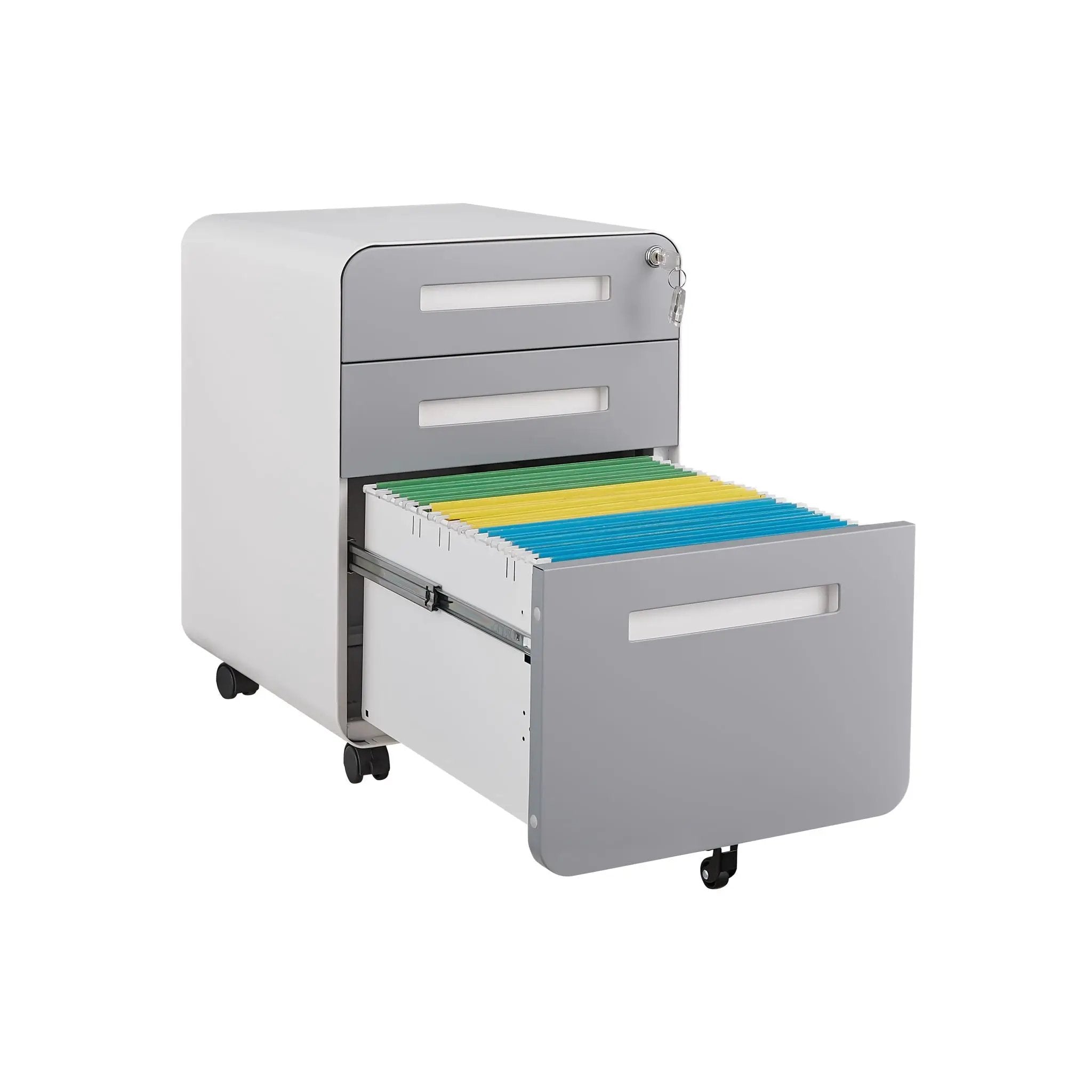 3 Drawer Mobile File Cabinet Under Desk Office, Simple Style Versatile Storage Cabinet For Legal / Letter / A4 Files, 5 Wheel Design Anti-Tilting Cold Rolled Steel Waterproof Moisture-Proof by HouseOfZazla