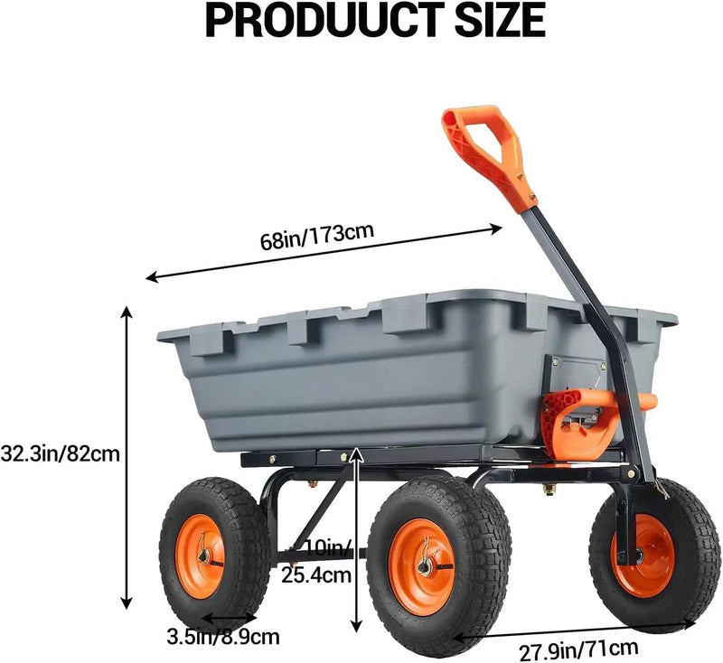 Garvee 800 lbs Poly Garden Dump Cart, Heavy-Duty Wheelbarrow with 10-Inch Tires, 180° Rotating Handle, Steel Frame and Quick Release System Garden Dump Cart for Soil Plants Gardening Tools Wood by GreenHaven Gardens