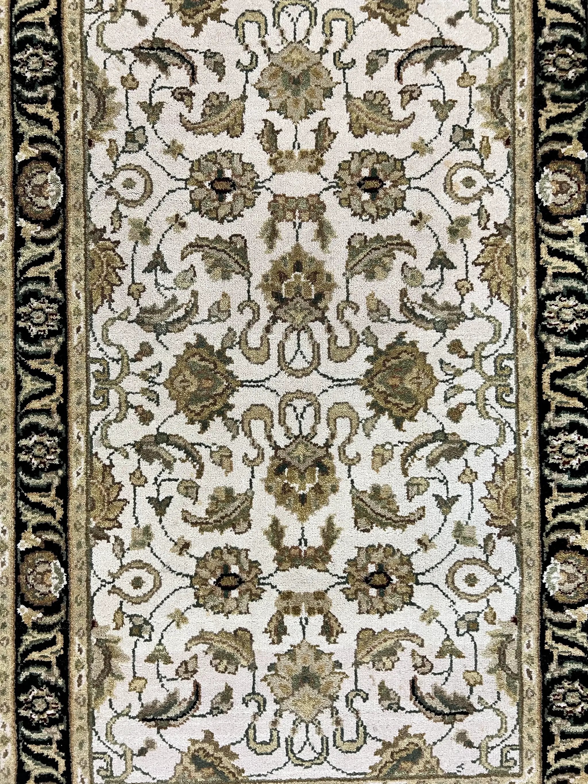 Small Indo Mahal Rug 2.5 x 4, Wool Indian Oriental Carpet, Hand Knotted Handmade Vintage Traditional Rug, Beige Tan Black by Jewel Rugs