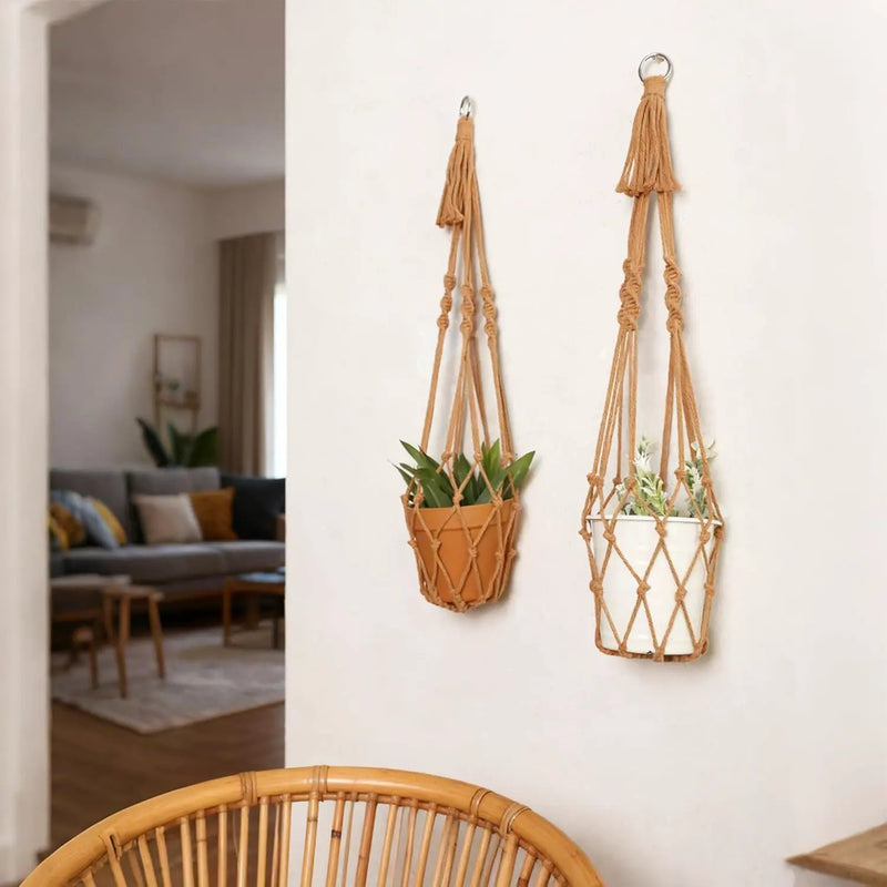 Artilady Macrame Hanging Planter for Indoor Plants, Boho Woven Plant Hanger Large Hanging Flower Pot Holders Outdoor Baskets Storage No Tassels Brown Wall Decor by GreenHaven Gardens