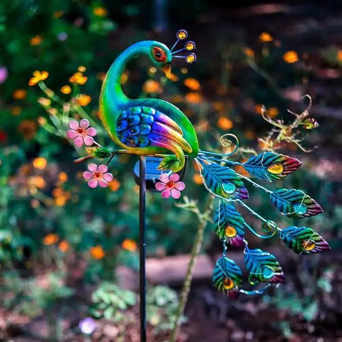 VEWOGARDEN Peacock Solar Lights Outdoor Metal Solar Garden Lights Solar Pathway Lights Outdoor Waterproof LED for Patio Lawn Yard Decorations by GreenHaven Gardens