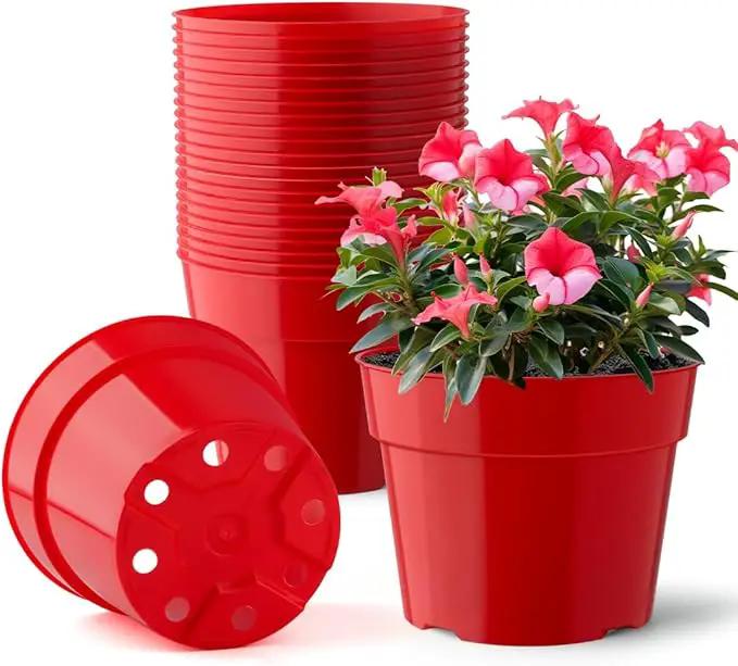 20 Pack 6 Inch Plant Pots, Thickened Plastic Flower Pots with 20 Pcs Water Collecting Trays, 20 Soil Block Mesh Pads, Red by GreenHaven Gardens