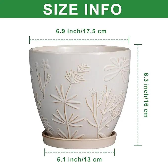 6.9 Inch Ceramic Plant Pot for Indoor Plants Outdoor Round Planter Flower Pot with Drainage Hole and Saucer for Home Garden Office Decor White by GreenHaven Gardens