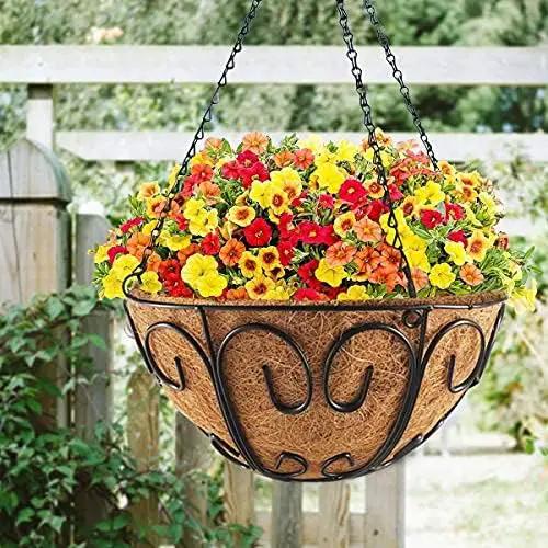 2 Pack Metal Hanging Planter Basket with Coco Coir Liner Chain Round Wire Plant Holder Flower Pots Hanger Garden Decoration Porch Decor Watering Hanging Baskets Indoor Outdoor (BUTTERFLY SHAPE) by GreenHaven Gardens