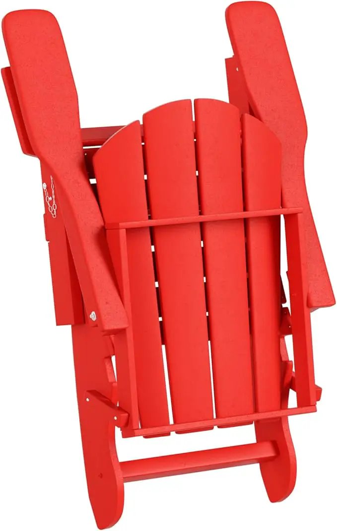WO Home Furniture Adirondack Chair Table Set of 2 PCS Outdoor Folding Chair w Side Table Weather/UV Resistant for Lawn, Garden, Bon Fire, Balcony (Red) by GreenHaven Gardens