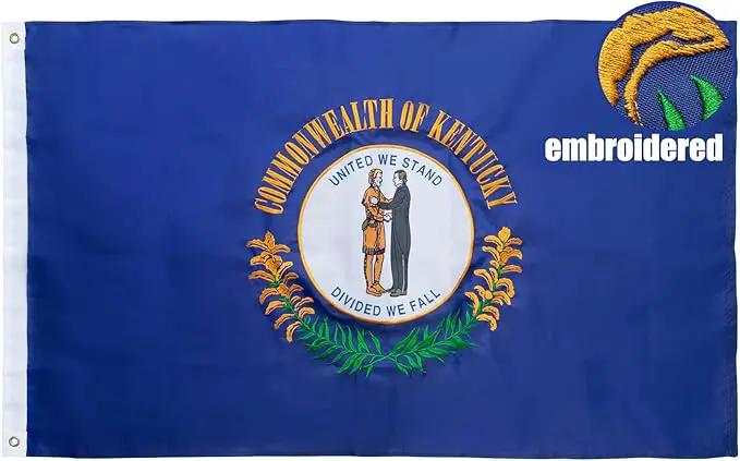 TOPFLAGS Kentucky State Flag 3x5 Outdoor KY Kentucky Flags Double Sided Embroidered Longest Lasting Heavy Duty Polyester Stronger Brass Grommets 4 Stitched Hemming Perfect for Outside by GreenHaven Gardens
