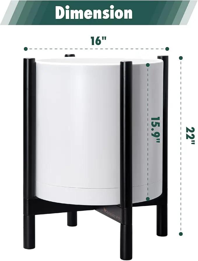 D'vine Dev Planter Pot with Stand - 16 Inch Plastic Cylinder Flower Pot with Wood Planter Holder for Indoor, Matte White Pot + Ebony Stand, 55-C-Z-1 by GreenHaven Gardens