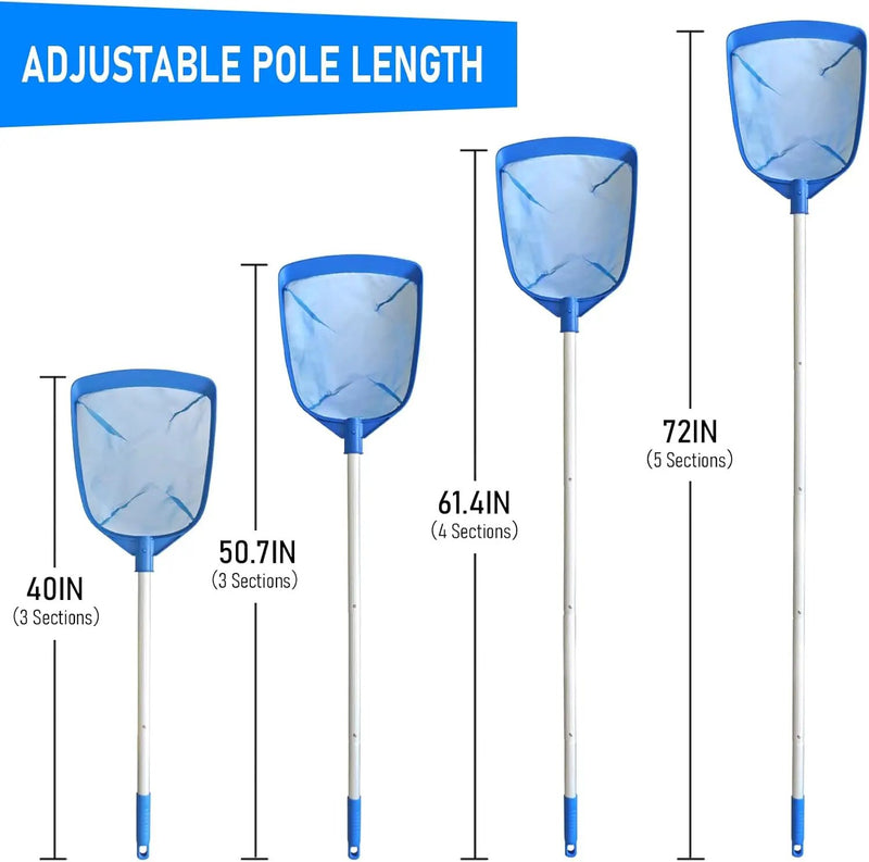 Poolvio Swimming Pool Leaf Skimmer Net, with 5 Sections Telescopic Aluminum Pole & Nylon Medium Fine Mesh Pool Net, Pool Cleaning Tool for Removing Leaves & Debris by GreenHaven Gardens