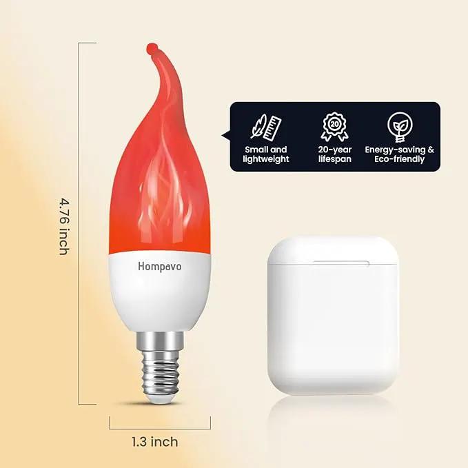 Hompavo 【Upgraded LED Flame Light Bulbs, 3 Modes Flickering Light Bulbs, E12 Chandelier Base Candle Fire Light Bulb for Halloween Christmas Party Porch Indoor & Outdoor Home Decoration, Red 6 Pack by GreenHaven Gardens