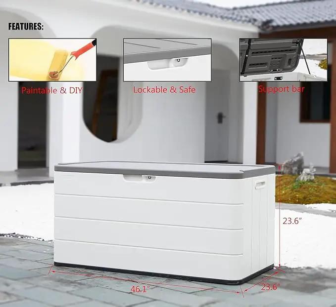 Heavy-Duty 100 Gallon Outdoor Storage Box - Waterproof Deck Box & Large Storage Bin for Patio/Pool, All-Weather Resin Chest with Lock, UV-Resistant, Alpine White by GreenHaven Gardens