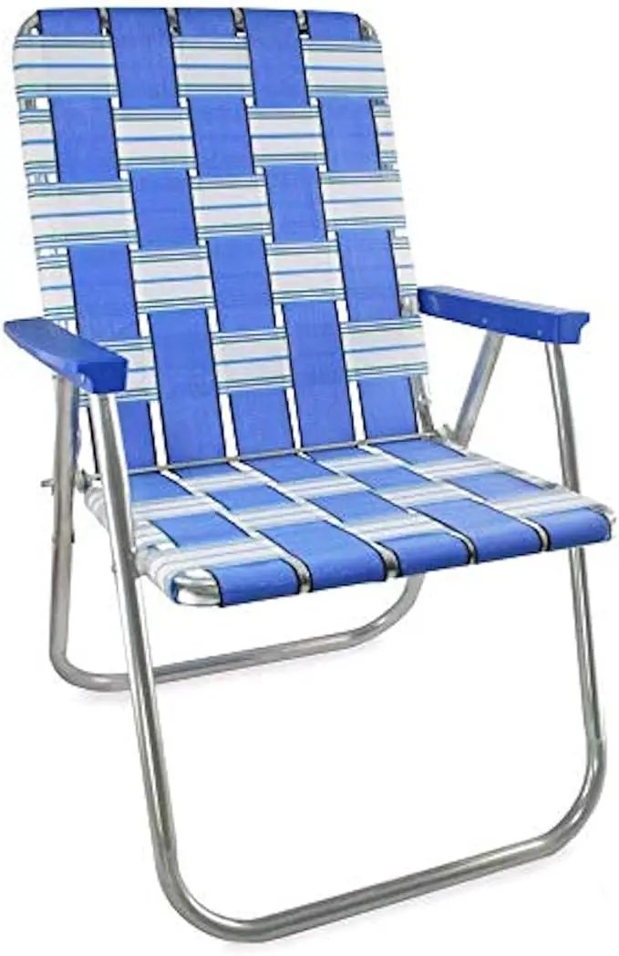 Lawn Chair USA Folding Aluminum Outdoor Patio Lawn Chair | Heavy-Duty Webbed Chairs for Camping, Sports, Beach, Yard & Tailgating | Lightweight Portable | Classic - Blue Sands with Blue Arms by GreenHaven Gardens