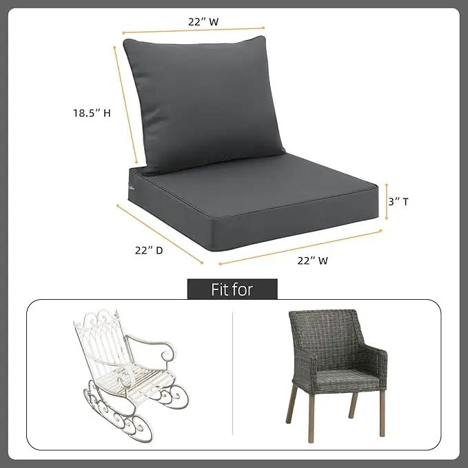 Favoyard Outdoor Seat Cushion Set 22 x 22 Inch Waterproof & Fade Resistant Patio Furniture Cushions with Removable Cover Deep Seat & Back Cushion with Handle and Adjustable Straps for Chair Sofa Couch by GreenHaven Gardens