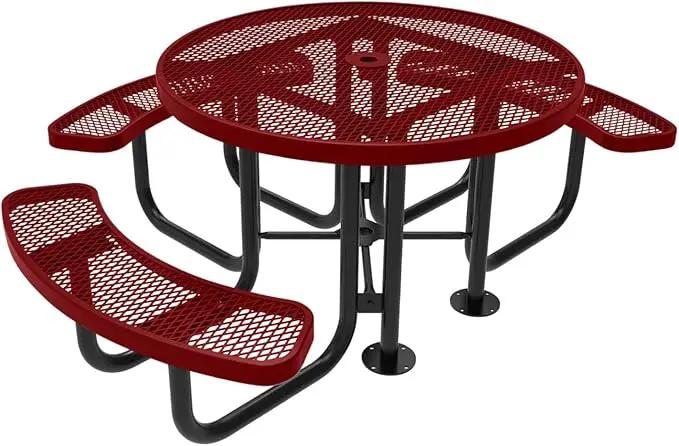 Coated Outdoor Furniture Heavy-Duty Portable ADA-Compliant Outdoor Picnic Table with Umbrella Hole, Expanded Metal Patio Dining Furniture Made in America (46" Round Top, Textured Burgundy) by GreenHaven Gardens